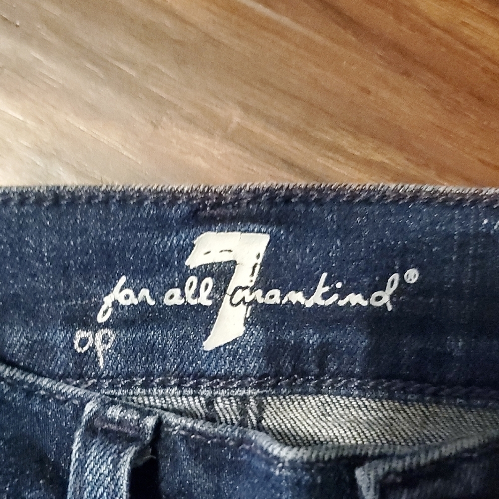 7 For All Mankind Dark Blue Distressed Skinny Jeans - Picture 2 of 7